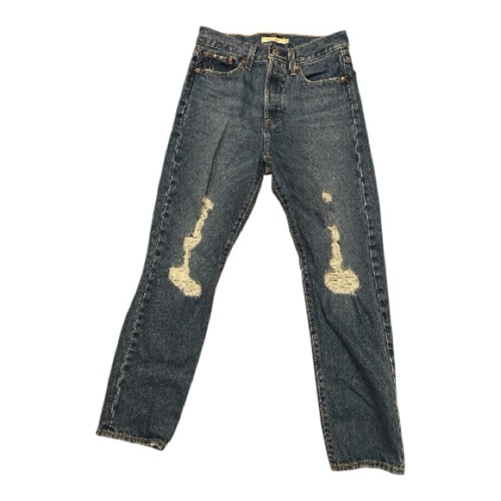 Women's Classic Blue Wedgie Straight Leg Distressed Jeans
